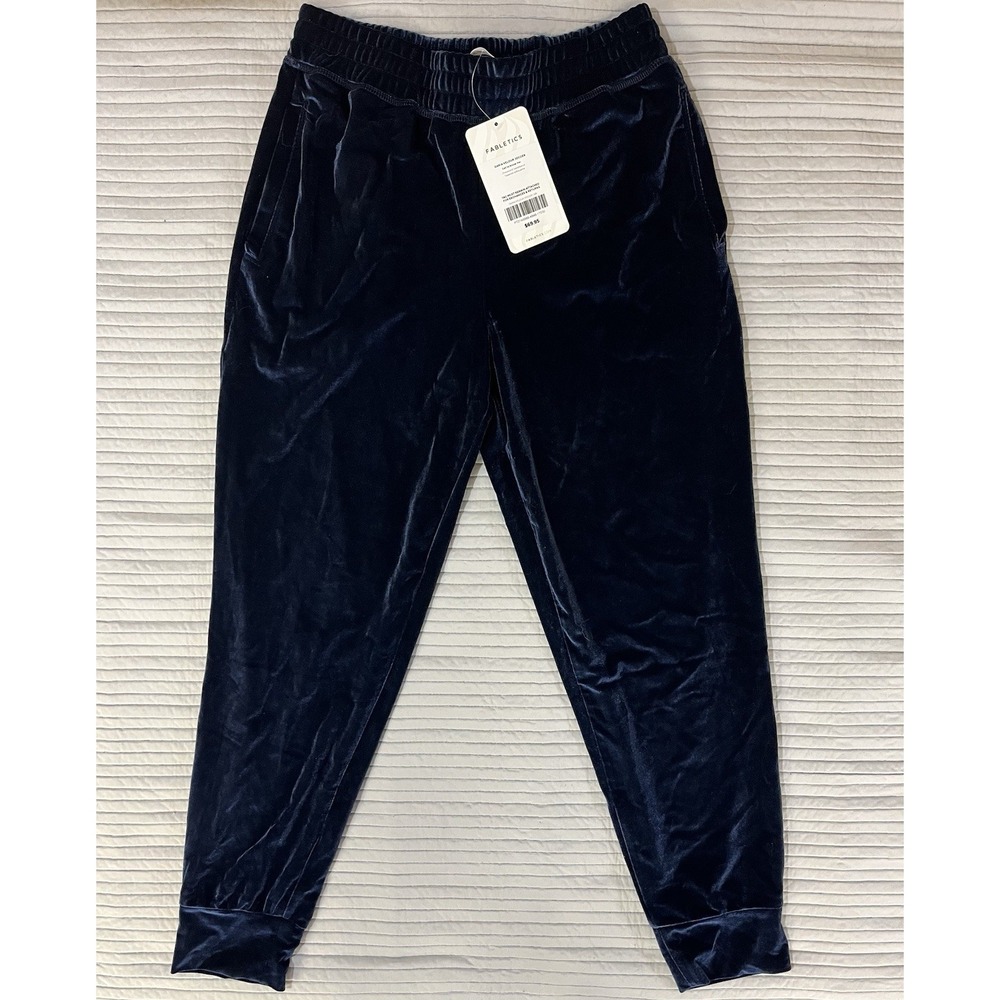 Fabletics Daria Velvet Velour Jogger Pants Navy Blue Womens Size Small NWT